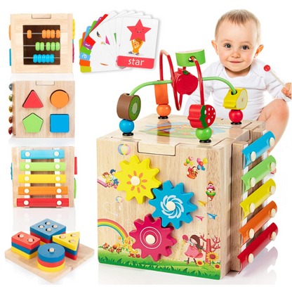 Cube d'activités Montessori 8-en-1 élégant - Divertissement éducatif pour bébés