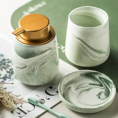 Floroux 4-piece bathroom set | Green marble design | Luxurious bathroom accessories for the home