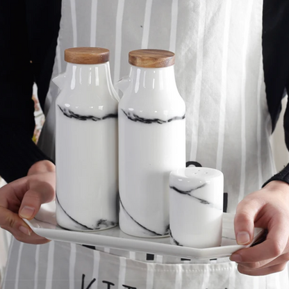 Ensemble de 5 pièces en céramique pour sel, poivre, huile et vinaigre