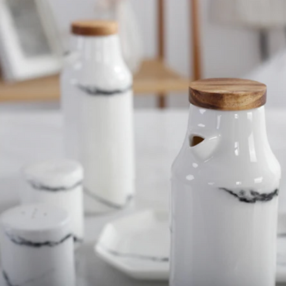 Ensemble de 5 pièces en céramique pour sel, poivre, huile et vinaigre