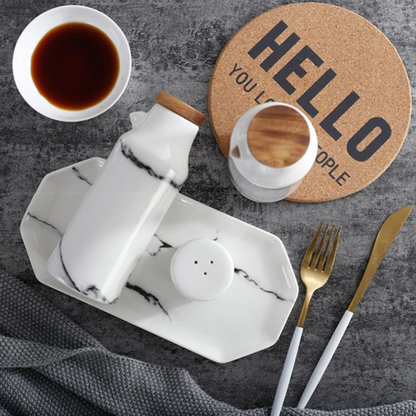 Ensemble de 5 pièces en céramique pour sel, poivre, huile et vinaigre