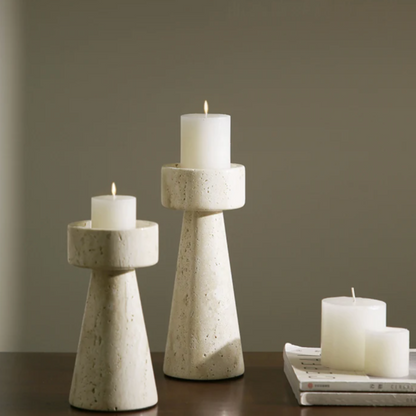 Floroux Candle Holder in Travertine Look | Modern Design | Atmospheric Lighting | Versatile Decoration