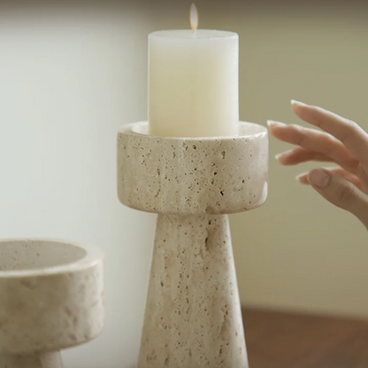 Floroux Candle Holder in Travertine Look | Modern Design | Atmospheric Lighting | Versatile Decoration