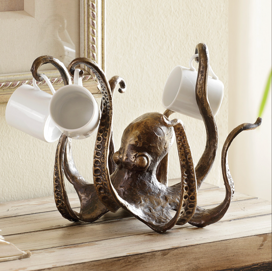Porte-tasse Rustique Kraken Octopus – Organisateur de Tasse Nautique, Capacité de 8 Tasses