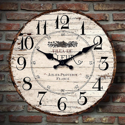 Horloge Murale Silencieuse CharmRustic – Finition Vintage en Bois, Sans Tic-Tac