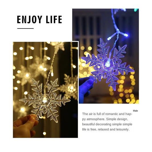 Guirlande lumineuse LED en forme de flocon de neige étanche - Rideau féerique clignotant pour fêtes de fin d'année, mariages et décorations extérieures 3,2 m (125,9 pouces)