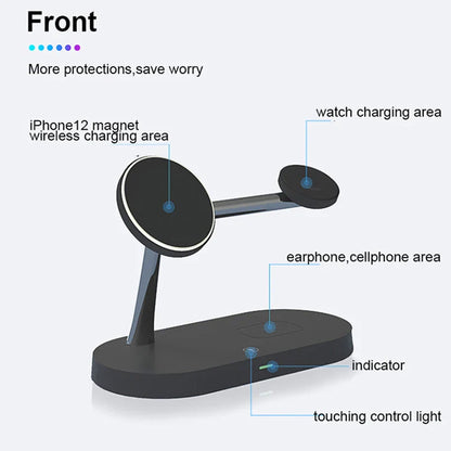 15W 4in1 MagSafe Qi Support de Charge sans Fil pour iPhone et Samsung - Chargeur de Bureau Rapide