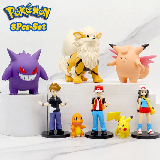 8Pcs Figurines d'Action PVC Pokemon - Rouge, Pikachu, Charizard, Gengar - Jouets de Collection & Cadeaux pour Fans d'Anime 4-9cm (1.5-3.5 icnh)