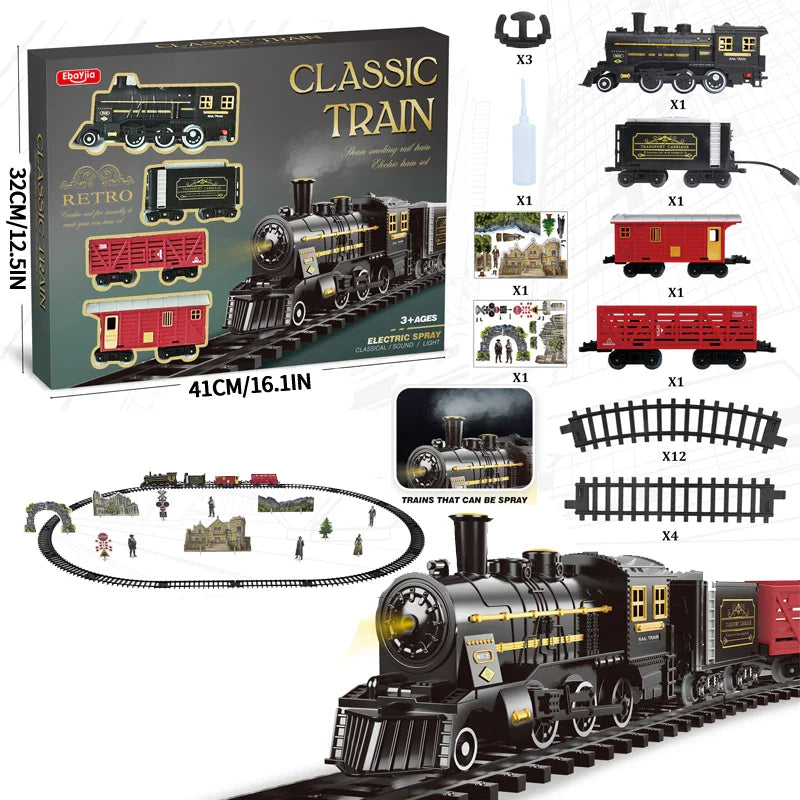 Ensemble de train électrique classique rétro pour enfants - Jouet de locomotive à vapeur avec lumières et sons sur long circuit, cadeau parfait pour le Nouvel An