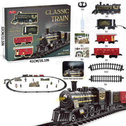 Ensemble de train électrique classique rétro pour enfants - Jouet de locomotive à vapeur avec lumières et sons sur long circuit, cadeau parfait pour le Nouvel An