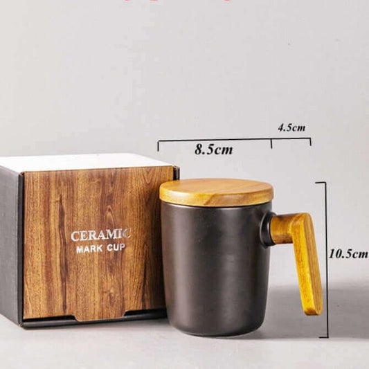 Tasse avec poignée en bois et couvercle (boîte cadeau)