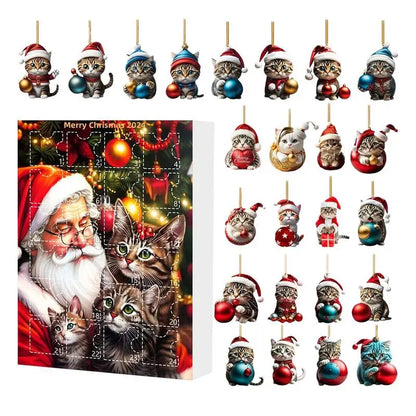 Calendrier de l'Avent Chat Mignon 2024 - Décoration de Compte à Recul pour Enfants, Cadeau de Vacances Cartoon