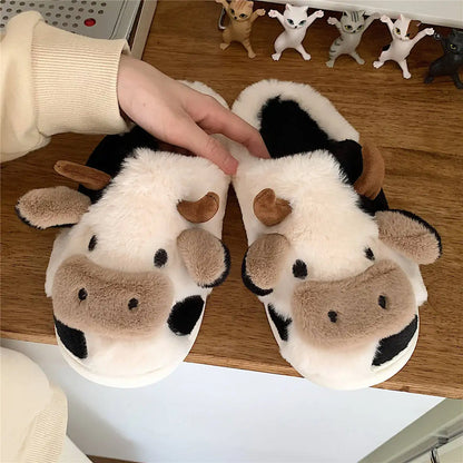 Chaussons Douillets en Peluche - Modèle Vache Amusant