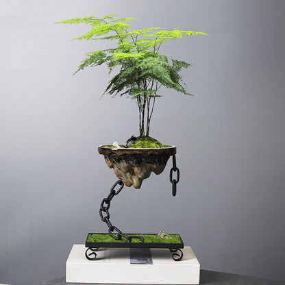 Floroux Hanging Bonsai Pot with Chain Suspension | Minimalist Design | Indoor & Outdoor