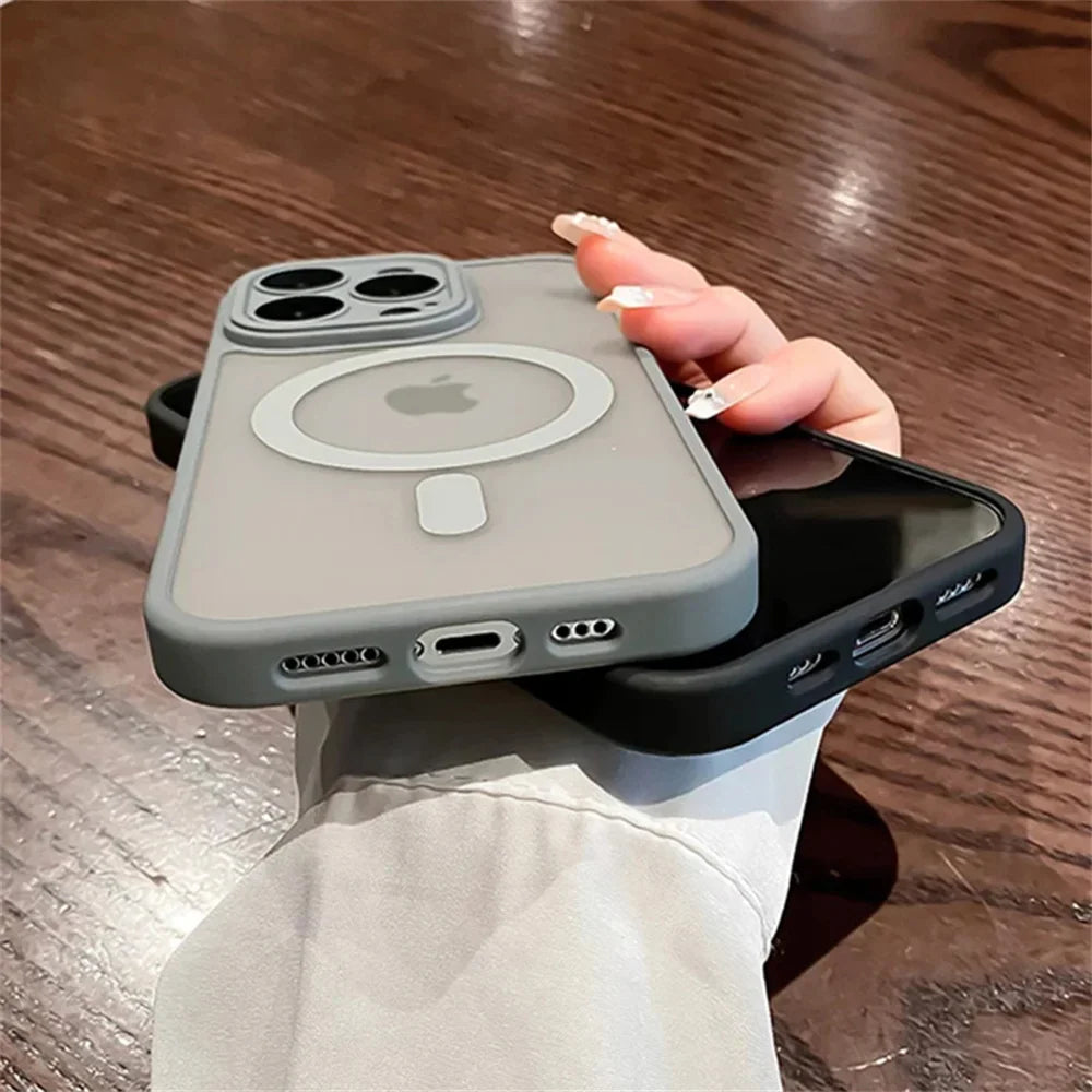 Coque de protection MagSafe translucide mate de luxe pour iPhone 16 Pro Max 15 14 13 12 11 antichoc Couverture de charge sans fil