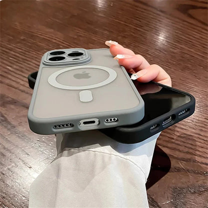 Coque de protection MagSafe translucide mate de luxe pour iPhone 16 Pro Max 15 14 13 12 11 antichoc Couverture de charge sans fil