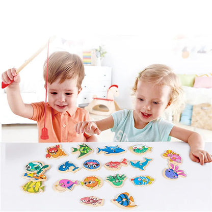 Jeu de pêche en bois Montessori interactif - Jouet d'apprentissage sur la vie marine magnétique pour enfants, engagement parent-enfant, design écologique
