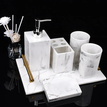 Floroux Marble Bathroom Set 5 Pieces | Elegant Design | Luxurious Bathroom Accessories for the Home