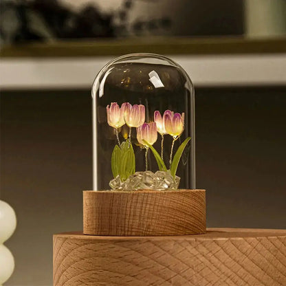 ÉclatTulipe - Lampe de Nuit Faite à la Main en Verre