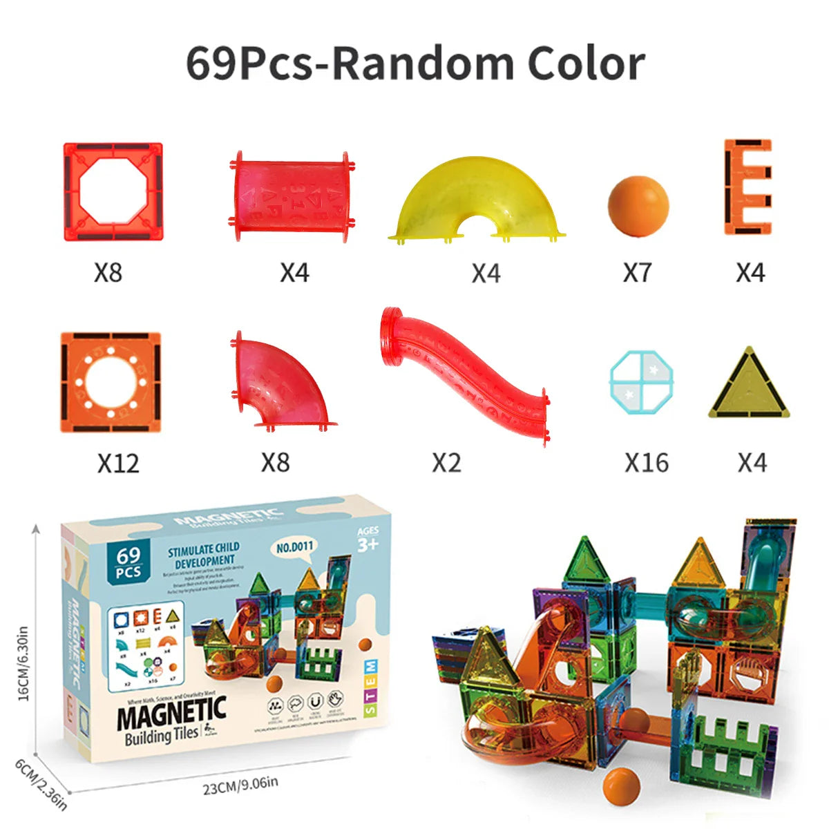 3D Carreaux Magnétiques de Construction pour Enfants - Jouets Éducatifs STEM Clairs, Ensemble de Blocs de Course de Marbles Créatifs