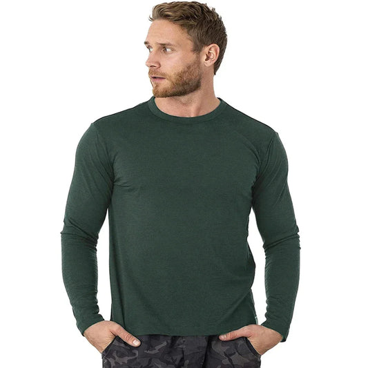 Ensemble de couche de base thermique en laine mérinos pour hommes - Haut à manches longues de poids moyen de 240G & Chaussettes de randonnée gratuites