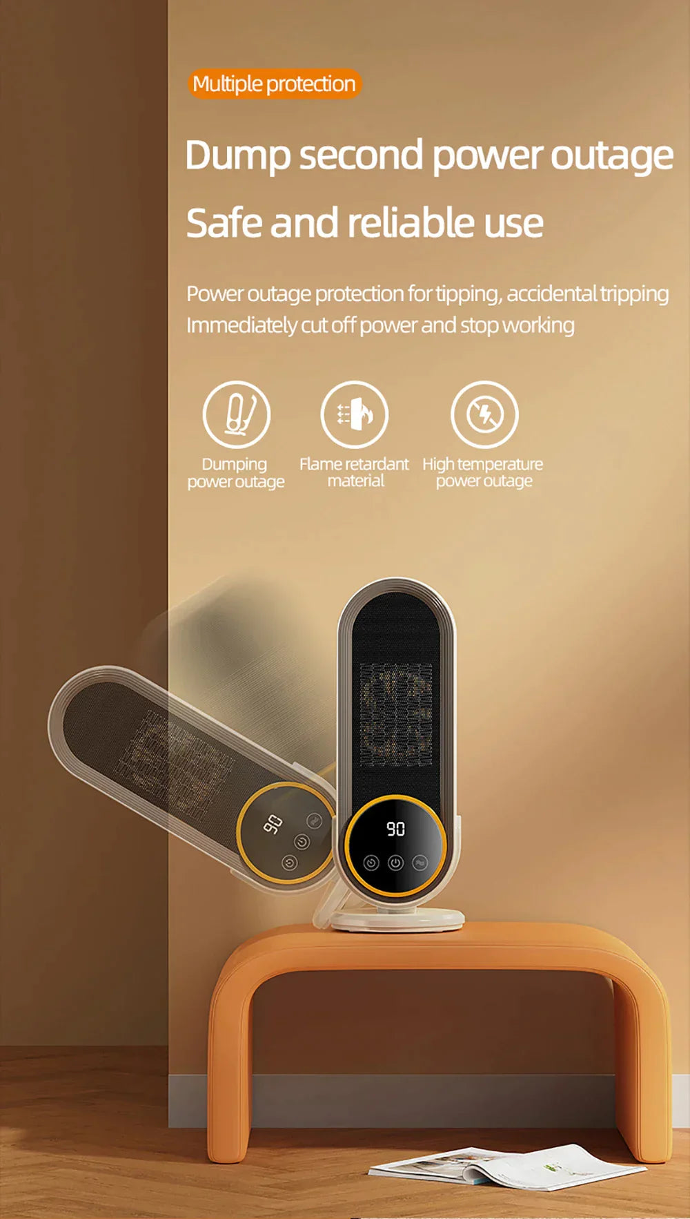 Chauffage portable, 1200 W, écran tactile, avec télécommande et minuteur