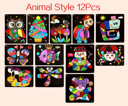 Kit de bricolage créatif de peinture par transfert magique pour enfants - Jouet éducatif d'arts et de métiers d'apprentissage, dessin de dessin animé amusant 20x17cm (7,8x6,6 pouces)