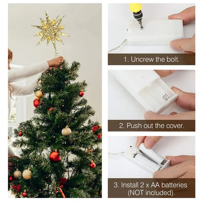 Étoile de sapin de Noël, étoile LED, sommet de sapin, alimenté par batterie