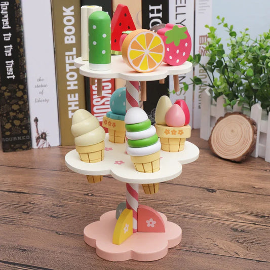 Support de jeu en bois pour glace pour enfants - Jouet éducatif pour un jeu de rôle imaginatif et des activités en famille