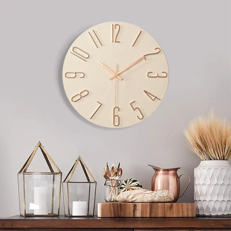 Horloge murale en bois sans cadre – Style scandinave – Décoration suspendue pour le salon et la chambre