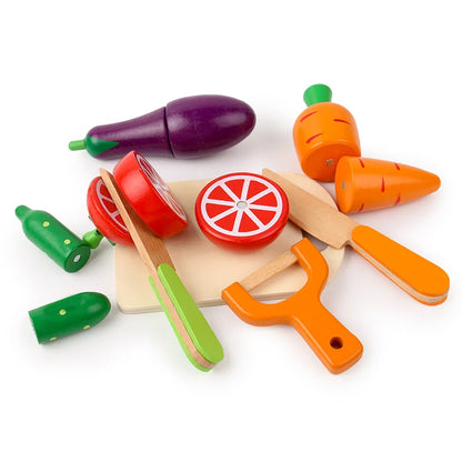 Ensemble de jeu de cuisine en bois - jouet Montessori de coupe de fruits et légumes pour enfants