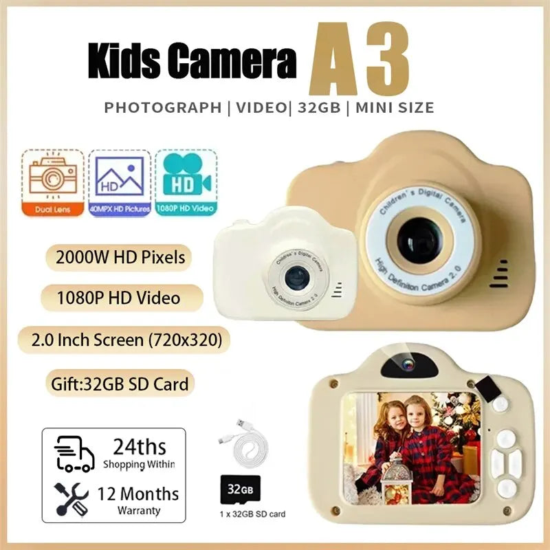 Mini HD Caméra Pour Enfants - Jouet Numérique Portable de Selfie pour Amusement Extérieur, Cadeau de Noël Parfait pour Enfants