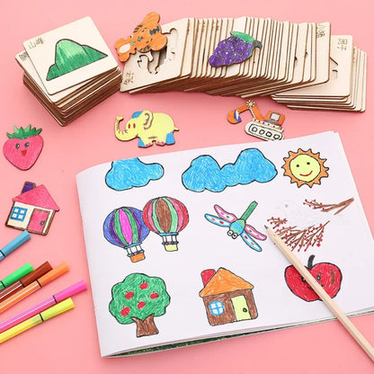 Ensemble de pochoirs art en bois DIY pour enfants - Outils de peinture et de dessin créatifs, fournitures d'art éducatives