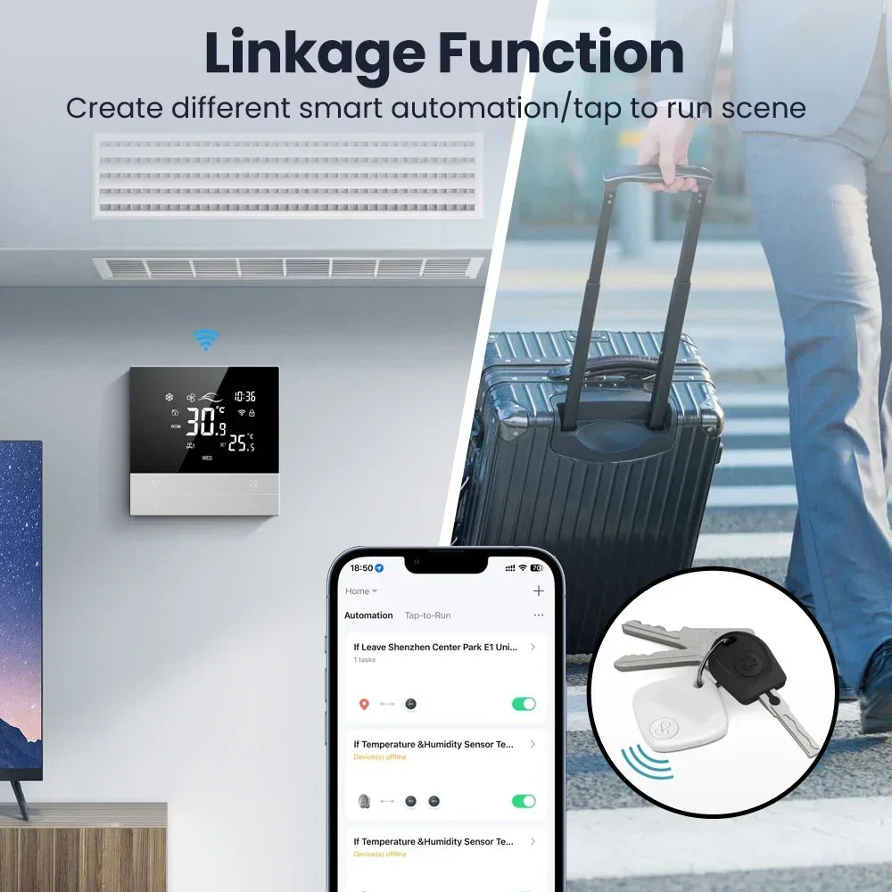 Contrôleur de climatiseur central Tuya avec thermostat intelligent - Contrôle des appareils de chauffage et de refroidissement via les applications SmartLife Google Alexa