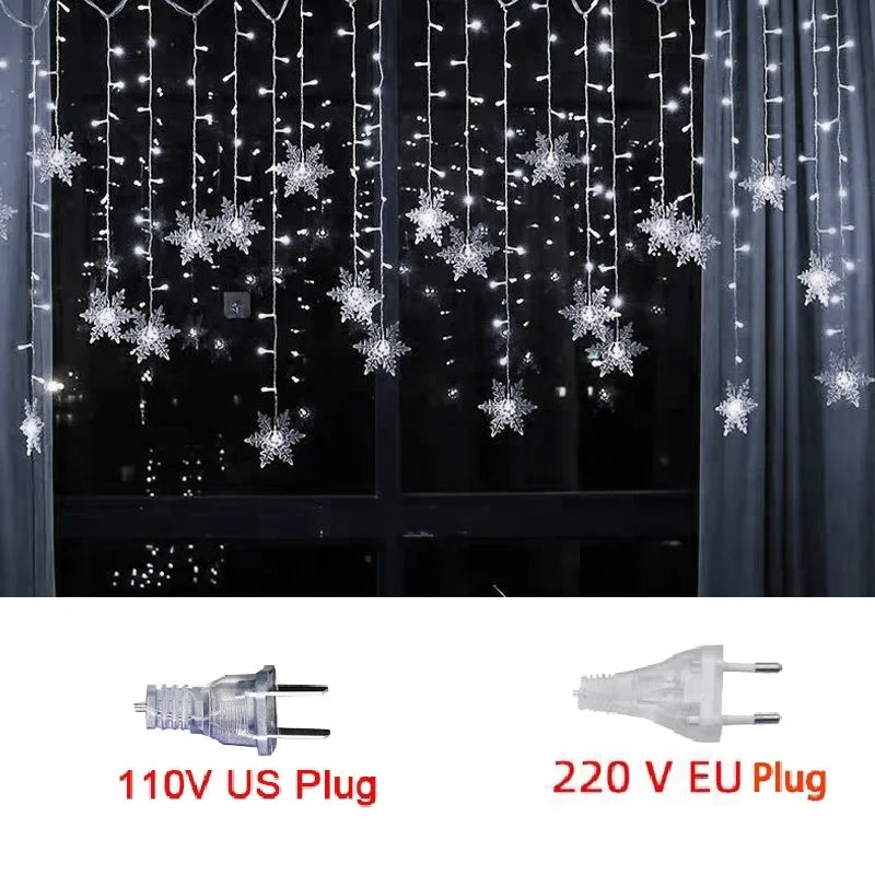 Guirlande lumineuse LED en forme de flocon de neige étanche - Rideau féerique clignotant pour fêtes de fin d'année, mariages et décorations extérieures 3,2 m (125,9 pouces)