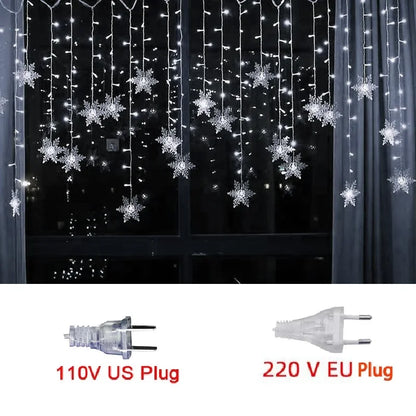 Guirlande lumineuse LED en forme de flocon de neige étanche - Rideau féerique clignotant pour fêtes de fin d'année, mariages et décorations extérieures 3,2 m (125,9 pouces)