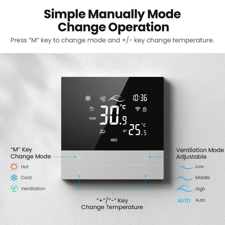 Contrôleur de climatiseur central Tuya avec thermostat intelligent - Contrôle des appareils de chauffage et de refroidissement via les applications SmartLife Google Alexa