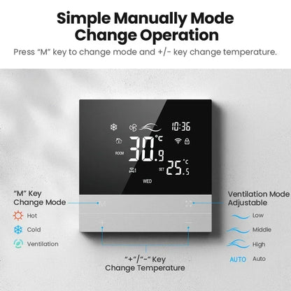 Contrôleur de climatiseur central Tuya avec thermostat intelligent - Contrôle des appareils de chauffage et de refroidissement via les applications SmartLife Google Alexa