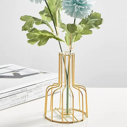 Floroux Gold Vase | Metal Cage Design | Elegant Decoration | Perfect for Home and Office | Timeless Home Accessory