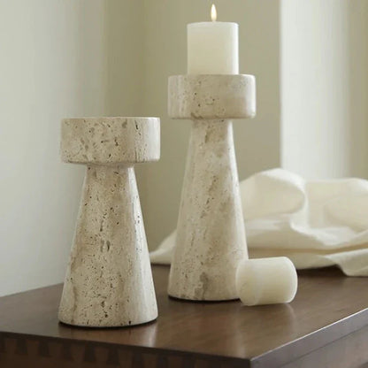 Floroux Candle Holder in Travertine Look | Modern Design | Atmospheric Lighting | Versatile Decoration