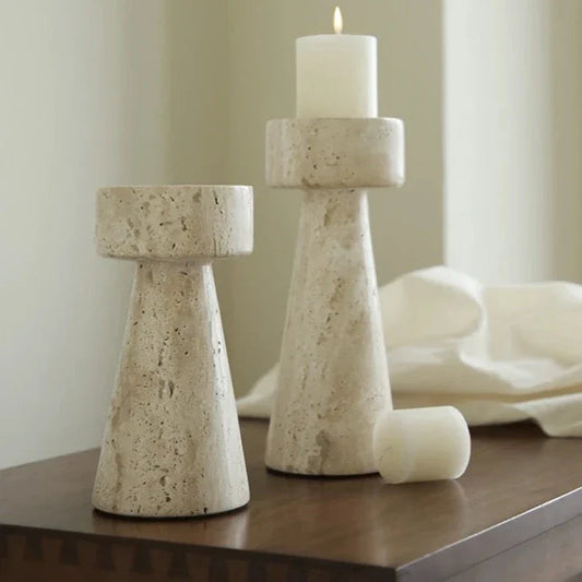 Floroux Candle Holder in Travertine Look | Modern Design | Atmospheric Lighting | Versatile Decoration