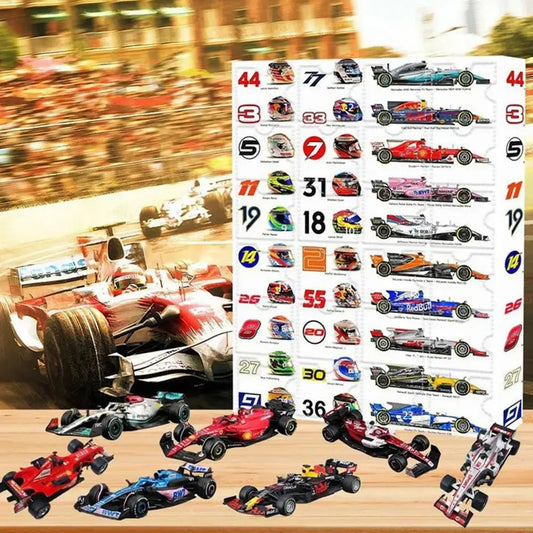 Calendrier de l'Avent F1 2024 pour enfants - Cadeaux de course miniatures surprise, compte à rebours jusqu'à Noël