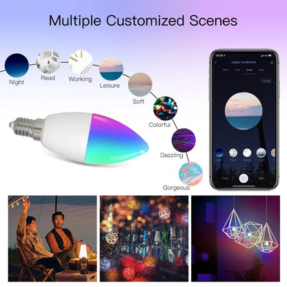 Ampoule LED Tuya Zigbee E14 - Lampe à bougie WiFi RGB Contrôle via SmartLife Google Alexa Apps