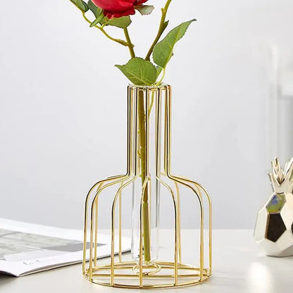 Floroux Gold Vase | Metal Cage Design | Elegant Decoration | Perfect for Home and Office | Timeless Home Accessory