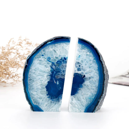 Floroux Bookends in Blue Agate | Set of 2 pieces | Elegant stone decoration for home and office | Natural gem look