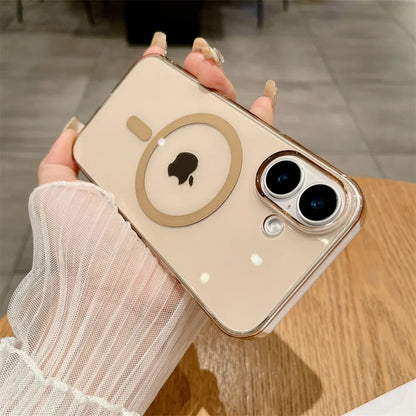 Coque de téléphone transparente de luxe MagSafe pour iPhone 16 15 14 13 12 11 Pro Max charge sans fil coque dure résistante aux chocs