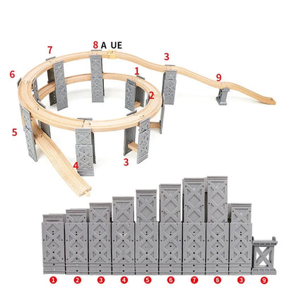 Set de rails de train en bois avec pistes en spirale et piliers de pont - 26 pièces Cadeau écologique pour enfants