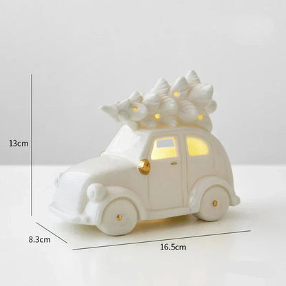 Bonhomme de neige en céramique lumineux – Figurine décorative festive pour des soirées d'hiver chaleureuses