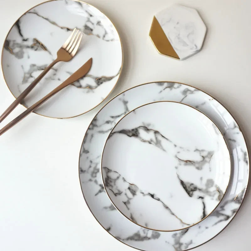 Ensemble de plats en marbre Floroux 2 pièces | Plats de service de haute qualité | Décoration de table élégante