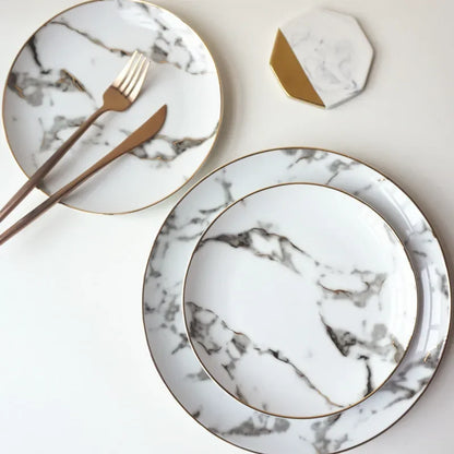 Ensemble de plats en marbre Floroux 2 pièces | Plats de service de haute qualité | Décoration de table élégante